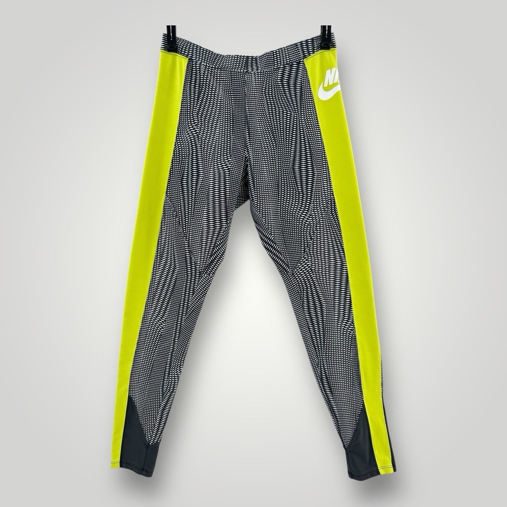 VTG NIKE Athletic Leggings Womans Size M Full Length‎ Retro Black Lime Abstract